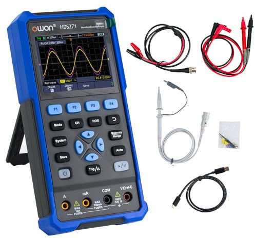OWON HDS271 Oscilloscopio portatile a canale singolo,3 in 1 larghezza di banda 70MHz,multimetri a 1 canale,24000 conteggi con USB tipo C (oscilloscopio+multimetro+generatore da 100kHz)