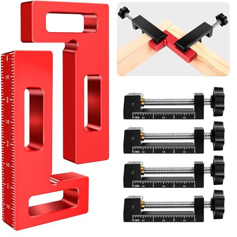ArtyMaster Corner Clamps for Woodworking - Durable & Versatile 90 Degree Right Angle Clamps, 2 Pack 2 x 4 Aluminum Positioning Squares with 4 C-Clamps for Cabinets, Frames, and Drawers