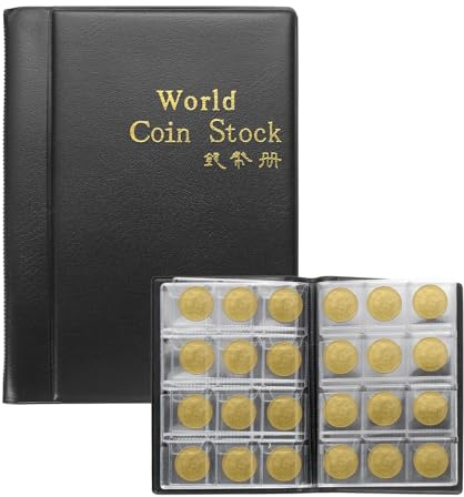 sourcing map 120 Pocket Coin Flips Holder Album, 1.1x1.1cm PVC Lining Coin Cardboard Storage Book Coin Flips Album PU Leather Coin Collection Sleeves Supplies Holder Book Collectors (Black)