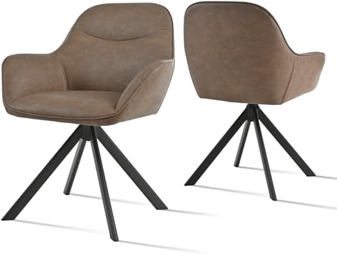 Goeurvant Esszimmerstühle drehbar mit Armlehne 2er Set Küchenstuhl drehbar Polsterstuhl Drehstuhl Esszimmer aus Kunstleder mit Metallbeine und Rückenlehne für Esszimmer Küche Büro, Dunkelbraun