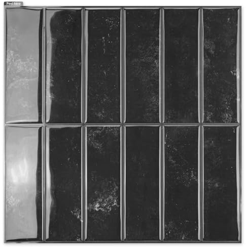 Art3d Fliesenaufkleber Klebefliesen Fliesenfolie Schwarz 30,5 x 30,5 cm | 10 Stück Wandaufkleber Metro Fliesen Fliesendekor Selbstklebend Wandfliesen RV Küche Bad