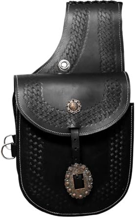 EQUIGEAR Western-Leder-Satteltasche für Pferde | Reitvergnügen Wanderritt geeignet für Reiten und Fassrennen | Satteltasche mit verstellbarem Riemen GRÖSSE: 10X10X3 AS-54