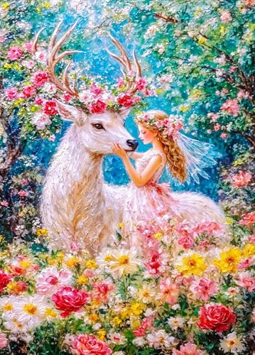 Deer Girl Jigsaw Puzzle 1000 Teile Erwachsene White Deer Graceful Girl Puzzle Erwachsene 1000 Teile Puzzles