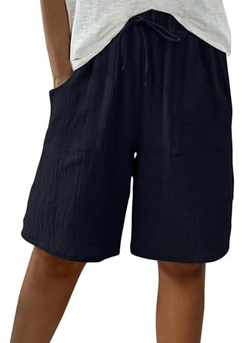 HAOLEI Bermuda Shorts for Women UK Sale Clearance Knee Length Elasticated Waist Casual Loose Wide Leg Baggy Vacation Summer Beach Shorts