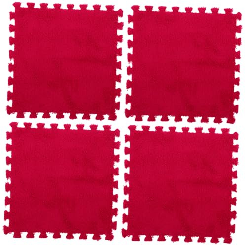 EPIGEIST 4 STÜCKE Plüsch Eva Puzzlematte Teilig Rot rutschfest Atmungsaktiv Sitzkissen Tatami Bodenschutzmatte für Haushalt Spielzimmer Kinderzimmer
