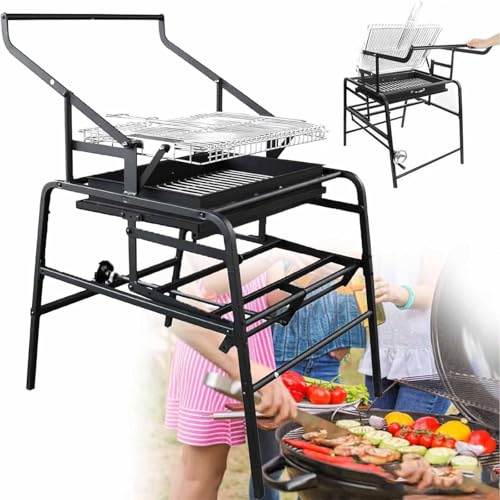 Parrilla giratoria de carbón con lavabo elevable, asador de acero inoxidable para camping, jardín y barbacoa comercial