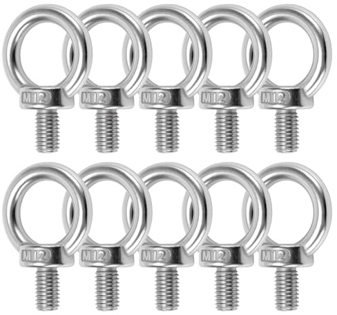 MUNGHOK 10 Stück Ringschraube M12 Edelstahl, M12x20mm Augenbolzen, 304 Edelstahl Augenschraube, Ösenschrauben mit Gewinde, Ringschraube Augbolzen zur Befestigung und Aufhängung