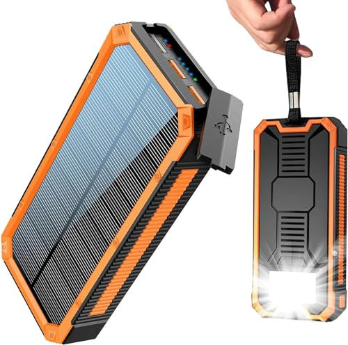 Solar Charger Power Bank 20000mAh, Portable Solar Panel Charger with Bright LEDs & 4 USB Outputs, Quick Charging Solar Phone Charger Battery Pack for Smartphone Tablets Camping Outdoor