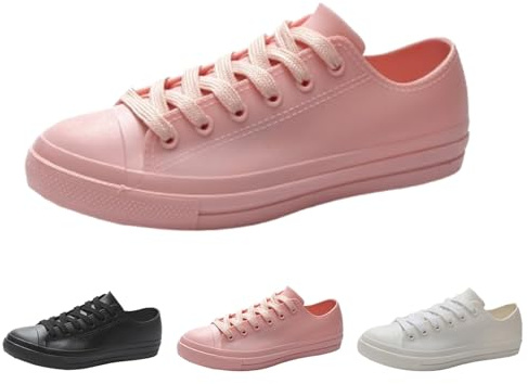 Regnskor dam – sportskor dam vattentäta fritidsskor halkfria gummistövlar bekväma gummistövletter enfärgade sneakers trendiga arbetsskor klassiska boardskor, ROSA, 36 EU