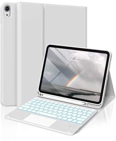 SZPSGC for iPad 11th 10th Generation Case with Keyboard, Folio Cover with Pencil Holder, Multi-Touch Trackpad, 7 Color Backlit, Detachable Keyboard for iPad (A16) 11th/10th Gen, Grey