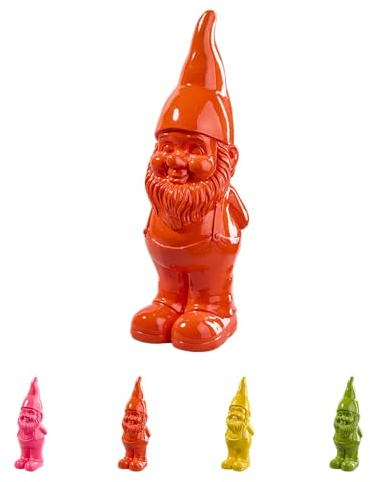 Hochglanz Gartenzwerg - Modernes Deko-Objekt aus langlebigem Polyresin - Zeitgenössische Skulptur für Innenbereiche und geschützte Außenbereiche (Orange, 8 cm x 9 cm x 23,5 cm)