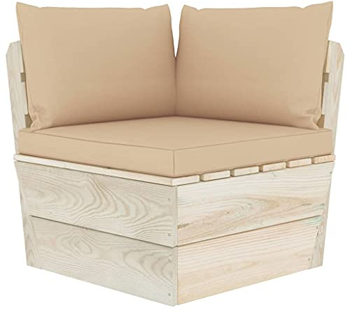 Makastle Garten-Paletten-Ecksofa mit Beige Kissen, Terassenmöbel, Outdoor Gartensofa für Terrasse, Innenhof, Balkon, 60x60x65 cm Imprägniertes Fichtenholz