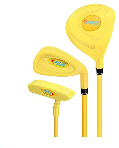 Komplett set med golfklubbor för barn, golfjärn, putter, idealisk för pojkar och flickor för att öva swingsporter (ålder 4–5, gul (utan väska))