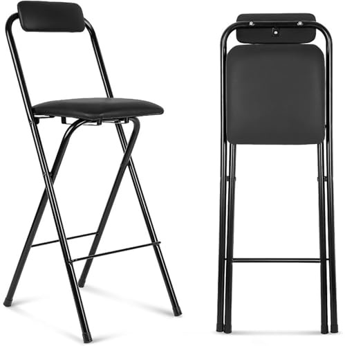 HJYXXSR Sgabelli da Bar Pieghevoli, Sgabelli Alti Portatili con Schienali e Morbida Imbottitura, Adatti per Isole Cucina e Salotti Familiari black 70cm/27.6in