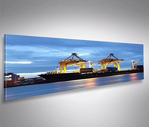 islandburner Bild Bilder auf Leinwand Hafen Hamburg V3 Kräne Container Panorama XXL Poster Leinwandbild Wandbild Dekoartikel Wohnzimmer Marke