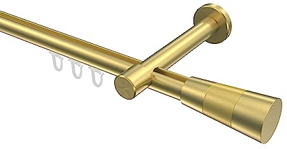 INTERDECO Innenlauf-Gardinenstange 20 mm, moderne Innenlaufstange aus Metall, Messing-Optik, zur Wandmontage, Typ 10213325, 160 cm