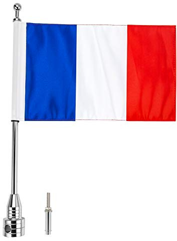 PSLER Mât de Drapeau en Aluminium avec Drapeau Français pour Moto Sportster Série 883 1200 48 Toutes Années (Mât Chromé)