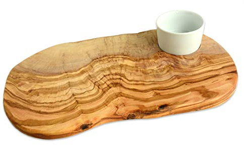 D.O.M. Die Olivenholz Manufaktur D.O.M. Tagliere Rustico in Legno d'ulivo, ca. 40 cm con Ciotola in Porcellana