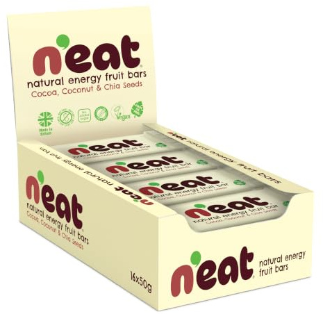 N'eat Natural Energy Bars ● Cocoa, Coconuts & Chia Seeds ● 16x50g ● Healthy Energy Bars for Adults & Kids ● Palm Oil Free ● Nut Free ● Vegan ● Wheat & Dairy Free ● No Added Sugar