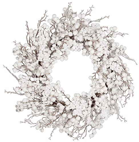 VGIA 55,9 cm künstlicher Weihnachtskranz Winterkranz für Haustür weiße Beerenkranz mit künstlichem Schnee für Wand und Fenster Dekoration