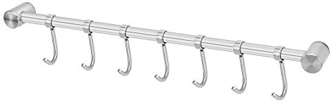 Intirilife hanging rail for the kitchen made of stainless steel with 7 movable hooks for drilling - 39.6 x 3.4 x 2.2 cm - kitchen railing hook rail holder kitchen utensils rod cup holder wall holder