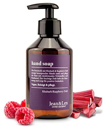 Jean & Len Alchimiste Handseife Rhubarb & Raspberry, reinigt und pflegt Hände sanft, Flüssigseife im Pumpspender für reine und gepflegte Hände, fruchtiger Duft, ohne Parabene & Silikone, vegan, 250 ml