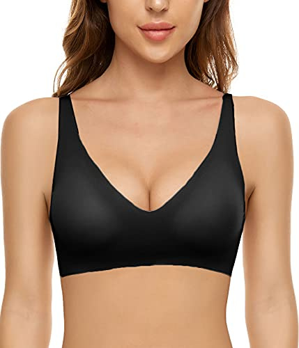 CheChury sans Armature Soutien-Gorge Push Up Invisible Brassière pour Femmes Soutien-Gorge de Tous Les Jours Femme avec Coussinets Amovibles Coupe Confort,Noir,S