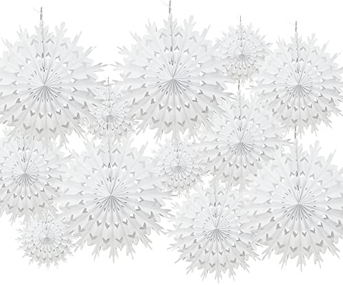Time to Sparkle 12 Pack Mix Tissue Paper Fan - Mix-White | Snowflake Christmas Wedding Decoration
