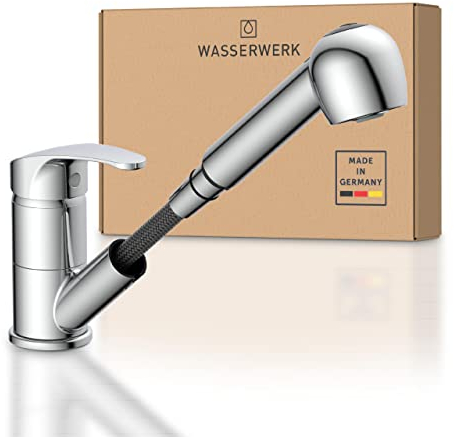 Wasserwerk Küchenarmatur WK7 | Küchenarmatur mit 2 Strahlarten | Einhebelmischer mit Brause | Spültischarmatur mit Geschirrbrause | ausziehbar | Made in Germany | Chrom