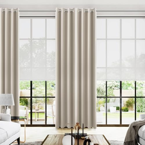 KOUFALL, Verdunkelungsvorhänge, Neutral, Taupe, 244 cm lang, Für Wohnzimmer, Thermo-Fensterbehandlungen, Beige, Hellbraun, Vorhänge für Schlafzimmer, Set mit 2 Paneelen, Mit Ösen, Dunkles Haferflocken
