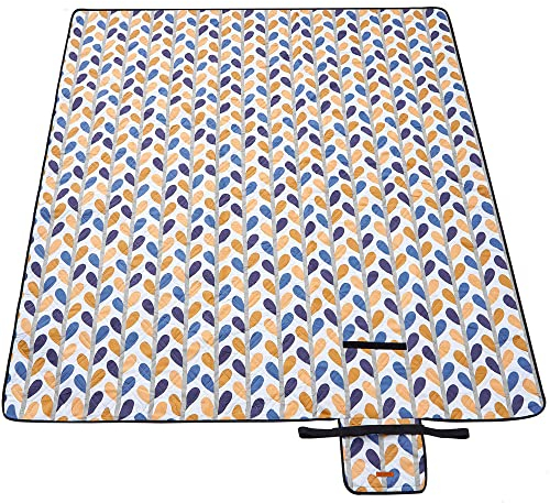 SONGMICS Picknickdecke, 300 x 200 cm, große Matte für Camping, Park, Garten, Strand, wasserabweisend, maschinenwaschbar, faltbar, Blattmotiv GCM008U03