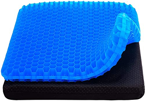 2022 NewLarge Gel Seat Cushion, Honeycomb Design Double Thick Gel Cushion with Relieving Back coccyx Pain Pressure, for Car Office Home Wheelchair&Chair