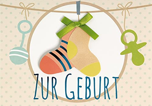 Perleberg Geburtskarte mit Schuh-Motiv & Schleife - Lifestyle-Collection - hochwertige Karte zur Geburt für Mädchen & Jungen - Liebevolles Geschenk zur Geburt mit Umschlag - 11,6 x 16,6 cm
