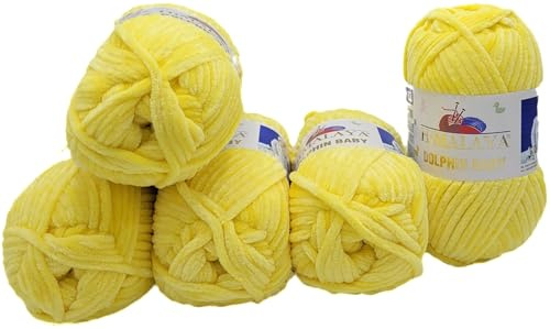 Ilkadim Export 5 x 100 Gramm Himalaya Dolphin Strickwolle, Babywolle einfarbig, 500 Gramm Wolle Strickgarn Super Bulky (gelb 80313)