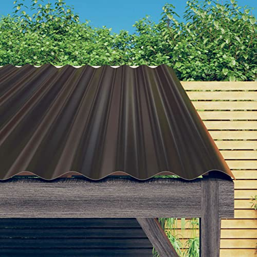 Tidyard Roof Panels 12 pcs Powder-coated Steel Roofing Sheets Sheeting Corrugated Roof Roof Panels Covers for Greenhouses, Sheds, Carports, Huts, Kennels or Garages Brown 60x36 cm