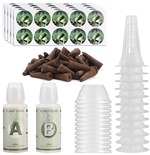 Mokylor Lot de 126 capsules de semences pour culture hydroponique, kit de capsules de plantes A&B engrais pour plantes solides avec 12 paniers de culture, 25 éponges, 12 dômes, 50 étiquettes pour