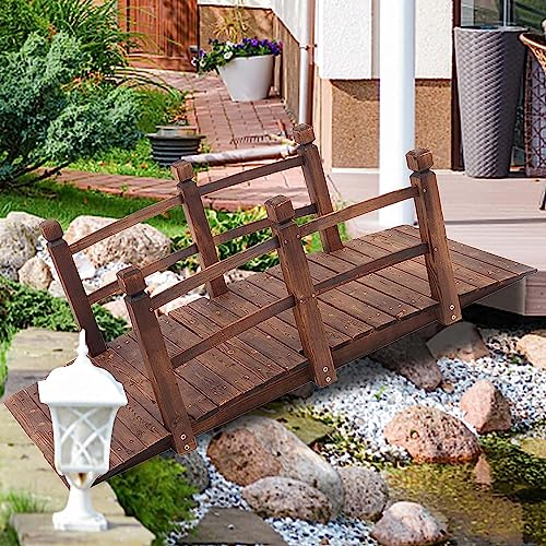 Gruytoie Gartenbrücke, Bogengehweg-Holzbrücke Mit Sicherheitsgeländer, Gebeizt, Dekorative Landschaftssteg Für Koi-Teich, Trockenes Bachbett, Gartenweg Oder Rustikale Hochzeitsdekoration