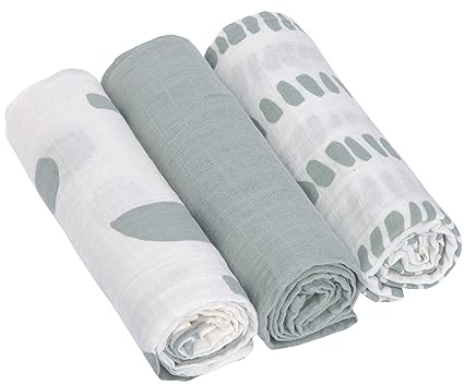 LÄSSIG Baby Puckdecke Spuckdecke Pucktuch Mulltuch 3er Set Baumwolle 85 x 85 cm/Swaddle & Burp Blanket L Strokes silver grey