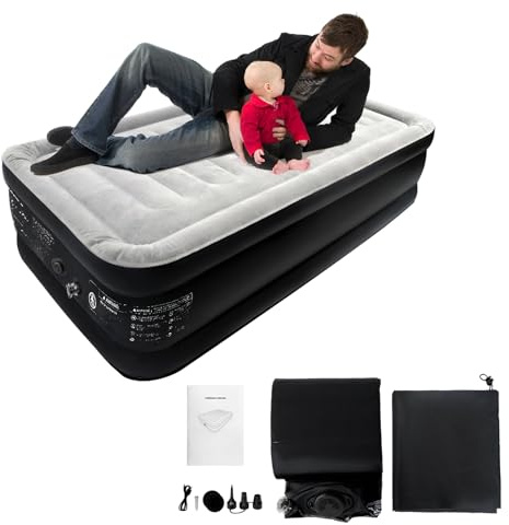 LZQ Luftmatratze Camping Aufblasbare Matratze Luftmatratze Selbstaufblasend Luftbett mit eingebauter elektrischer Pumpe für Camping & Gästebett (187 x 90 x 46cm)