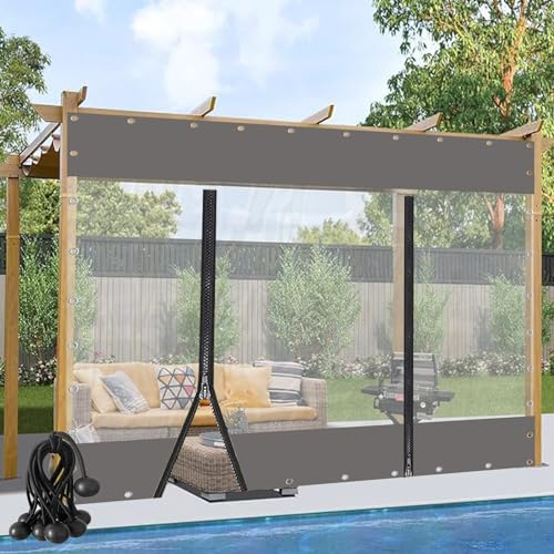 Outdoor Vorhänge Transparente, wasserdichte PVC Plane mit Reißverschlusstür wasserdichte Seitenwände, für Gärten, Terrassen, Pflanzen POCHY (Color : Gray, Size : 6x4.5m(19.68x14.76ft))
