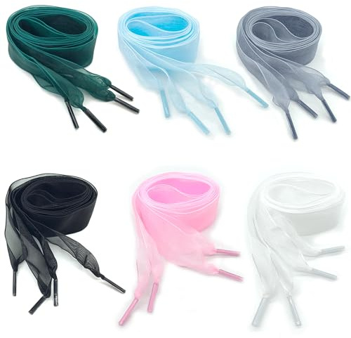 DHER Lacci Colorati alla Moda 6 Paia - Nastro Piatto in Organza 2,5 cm per Scarpe Bianche, Lunghezza 120 cm