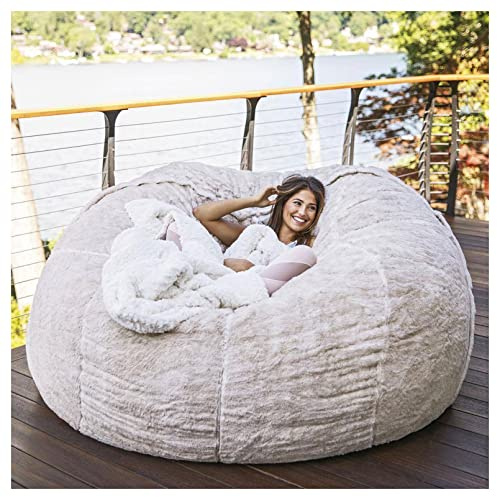 BOGDTF Saccosäck stolskydd gigantisk sittsäck sofföverdrag mjuk och bekväm fluffig päls bönpåse säng sofföverdrag lat soffa vilstolskudde, vit, tvilling