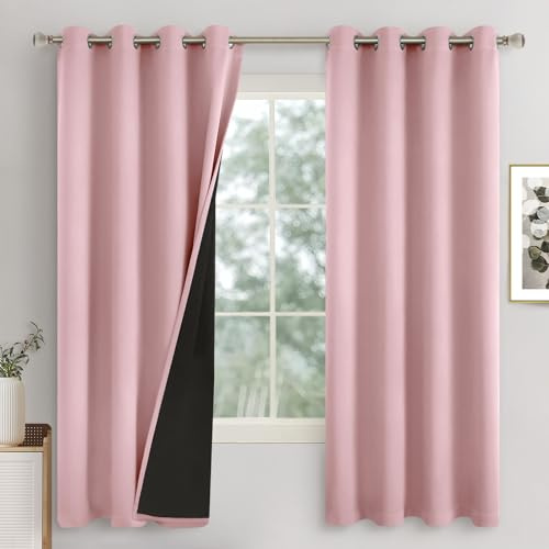 QUEMAS Tende oscuranti rosa confetto per camera da letto delle ragazze, lunghezza 160 cm, set di 2 pannelli, isolamento termico, 100% blocco della luce, insonorizzate, con occhielli, tende per