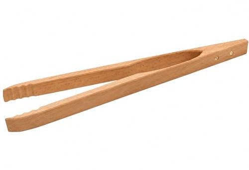 Grillzange Holz 36 cm Buchenholz BBQ Grillzange Natur Küchenzange Robust | BURI Grillzange extra robust mit Holzgriff für Fleisch, Wurst, Gemüse und Brot als nachhaltiges Grillbesteck für BBQ