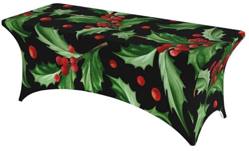 BEEOFICEPENG Tovaglia, tovaglia elasticizzata da 1,8 m, tovaglie con angoli, tovaglie per picnic,Buon Natale Agrifoglio