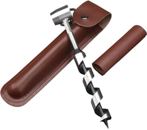 Haowul Tarière Bushcraft, Outils De Survie, Clé À Tarière Manuelle Bushcraft, Cheville De Forage À Bois Eye Outil Multifonction De Perçage Manuel avec Étui en Cuir pour Le Camping en Plein Air