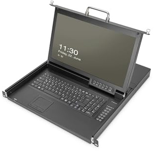 DIGITUS 17 KVM-Konsole - FullHD - 16 Port Cat 5-Switch - US -Tastatur - für 19 Zoll Server- und Netzwerkschranke - Schwarz