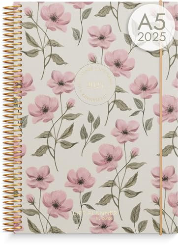 Burde Kalender rosa 2025 | A5 I Organizer rosa Büro I Terminplaner 2025 A5 mit strukturierter Wochenübersicht | Life Planner Essentials