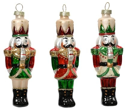 Christbaumschmuck Nussknacker 12cm Glas - Figur zum Aufhängen - 1 Stück sort. - Glitzer - Weihnachtsbaum Anhänger für Weihnachten - Christbaumanhänger & Weihnachtsbaumschmuck - Märchen Husar Rot Grün