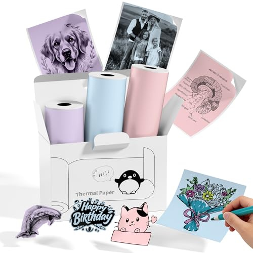 Memoking T02/M02X/M02L klistermärke papper – rosa/Ljusgrön/lila Klibbigt T02 mini skrivardekalpapper, 50 mm x 3,5 m, hållbar i 20 år, för dagbok, foto och studieanteckningar, 3 rullar